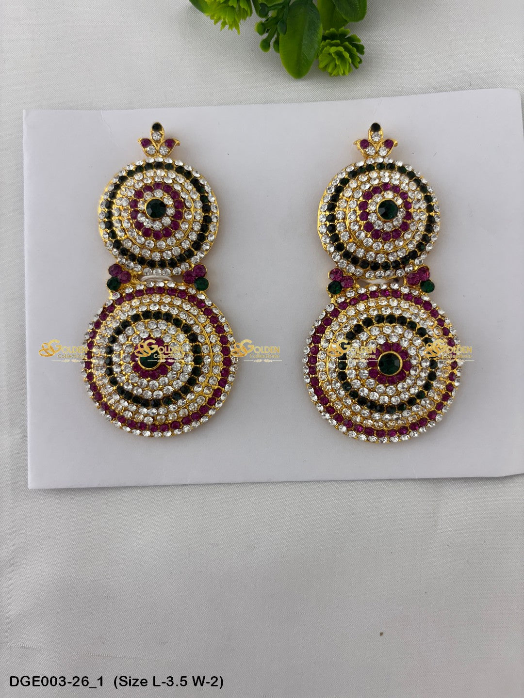 ammavaru deity stone earrings karna pathakam goldencollections Size: 3.5 x 2, Color: Pink, Style: Round Image 1