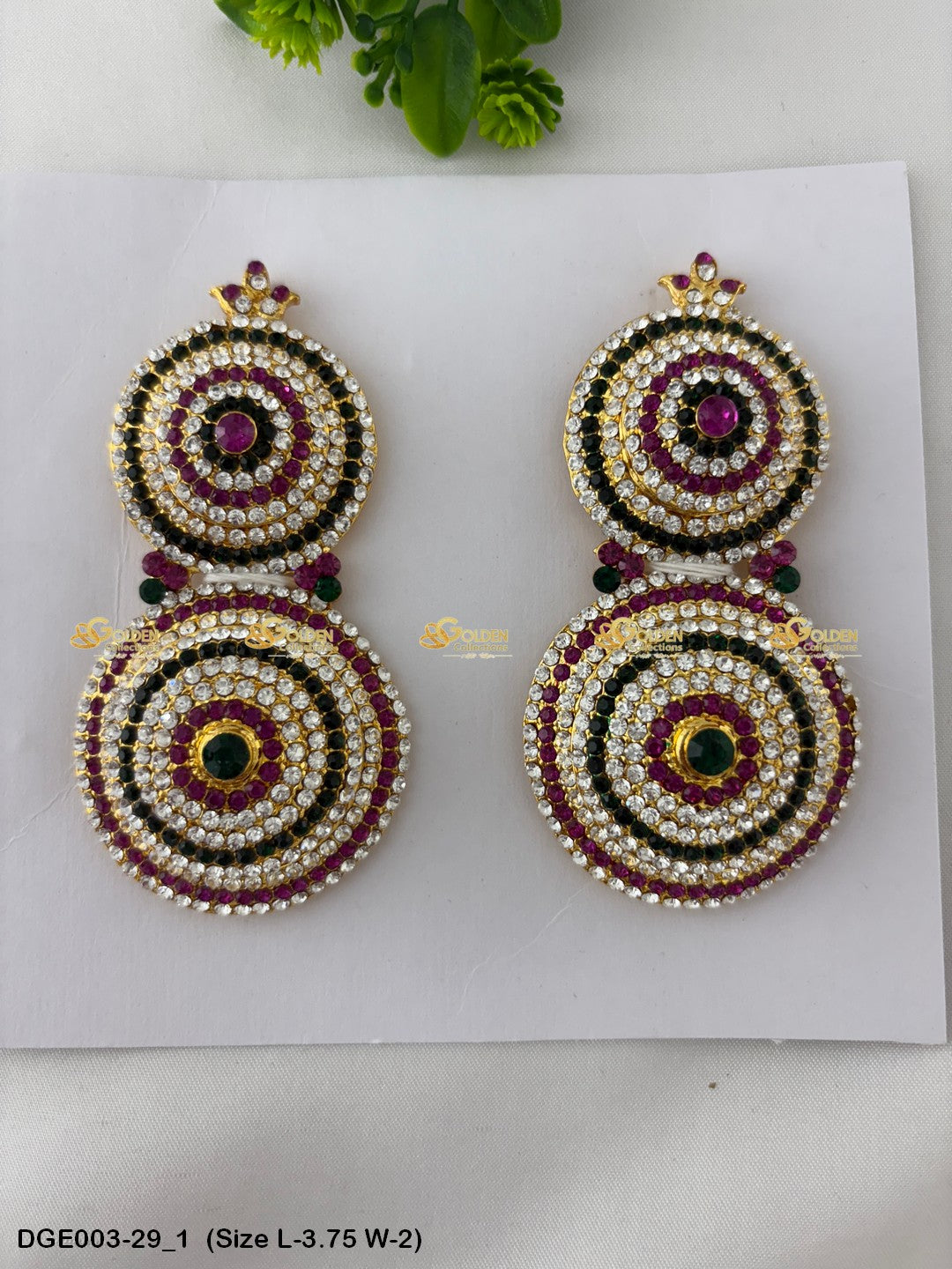 ammavaru deity stone earrings karna pathakam goldencollections Size: 3.75 x 2, Color: Pink, Style: Round Image 1