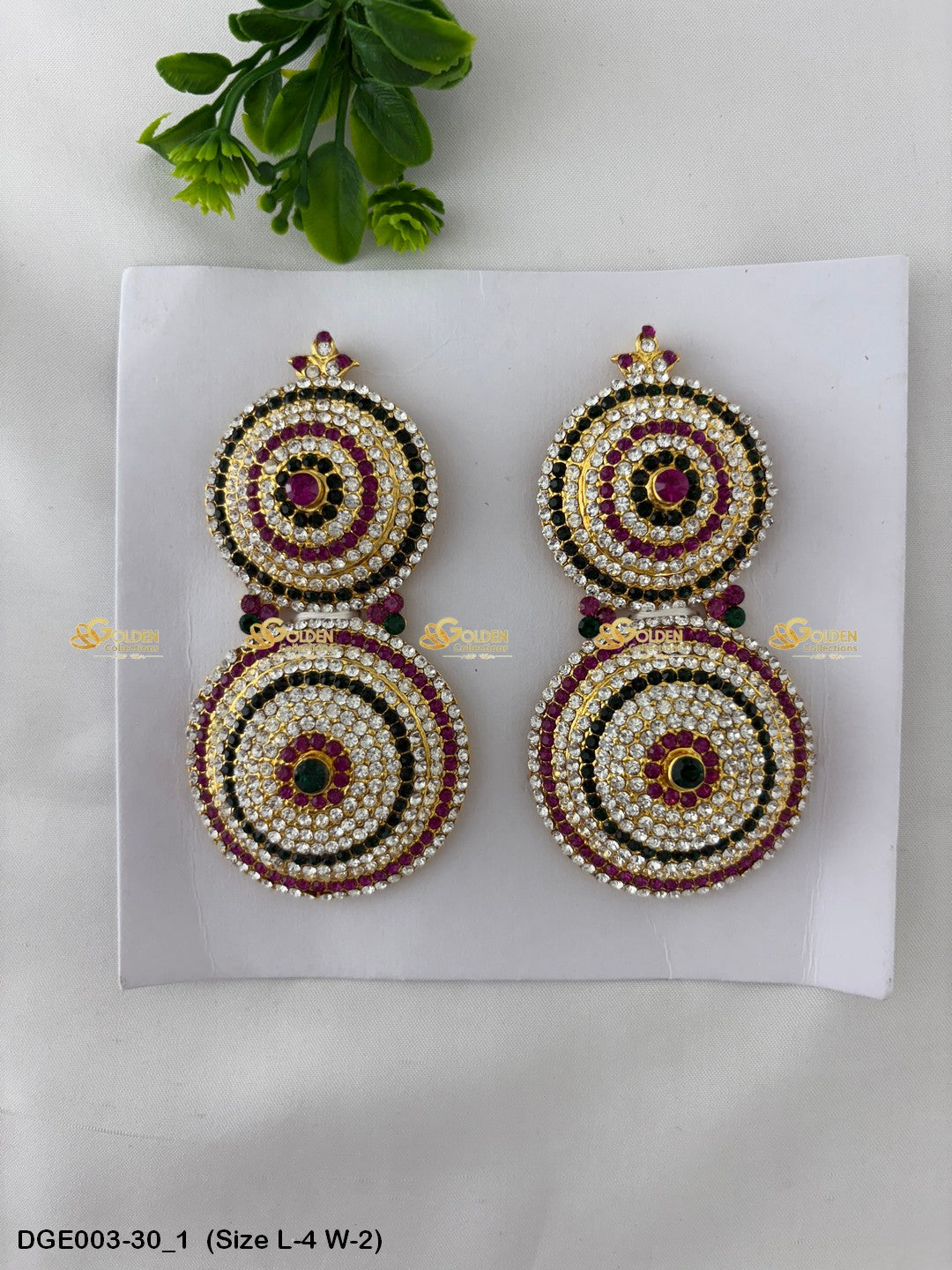 ammavaru deity stone earrings karna pathakam goldencollections Size: 4 x 2, Color: Multi, Style: Round Image 1
