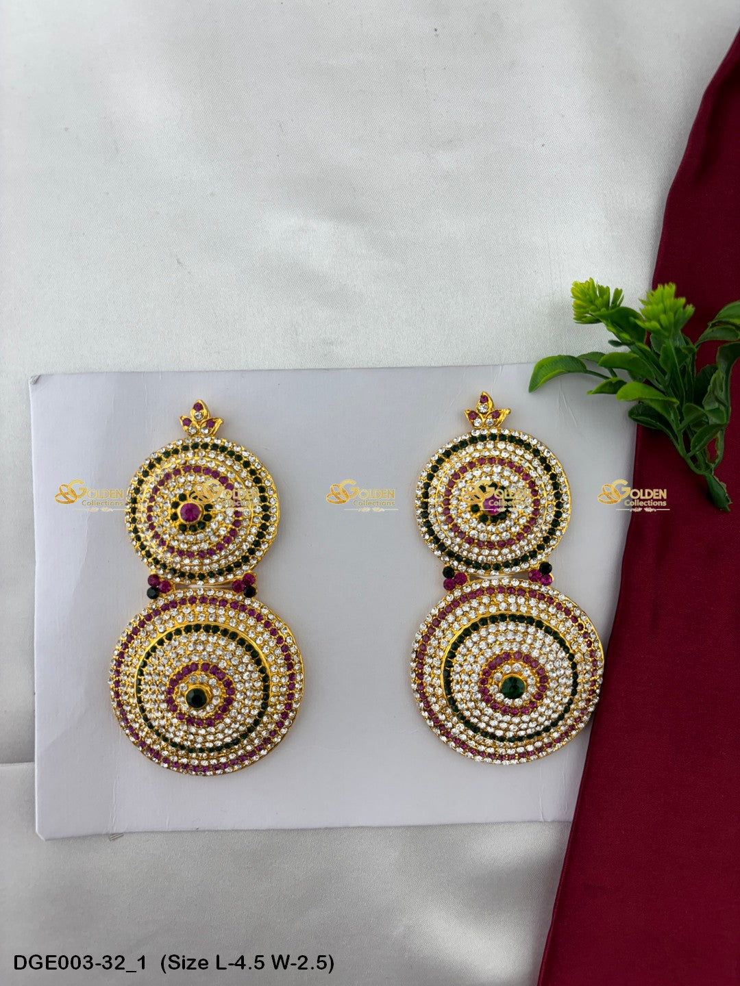 ammavaru deity stone earrings karna pathakam goldencollections Size: 4.5 x 2.5, Color: Multi, Style: Round Image 1