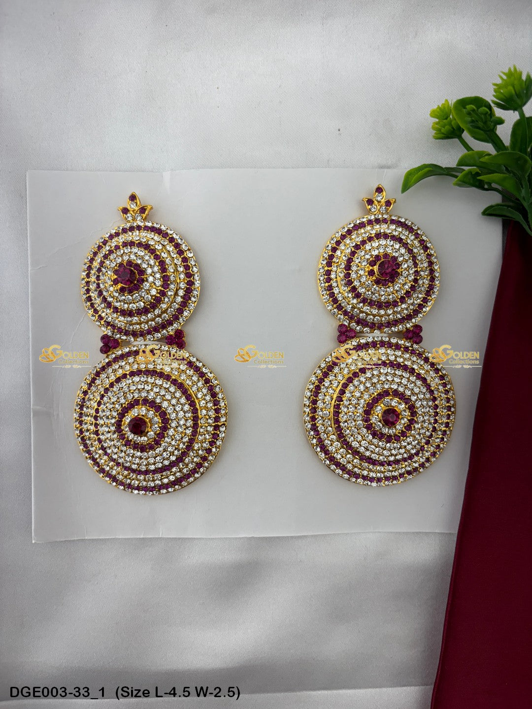 ammavaru deity stone earrings karna pathakam goldencollections Size: 4.5 x 2.5, Color: Pink, Style: Round Image 1