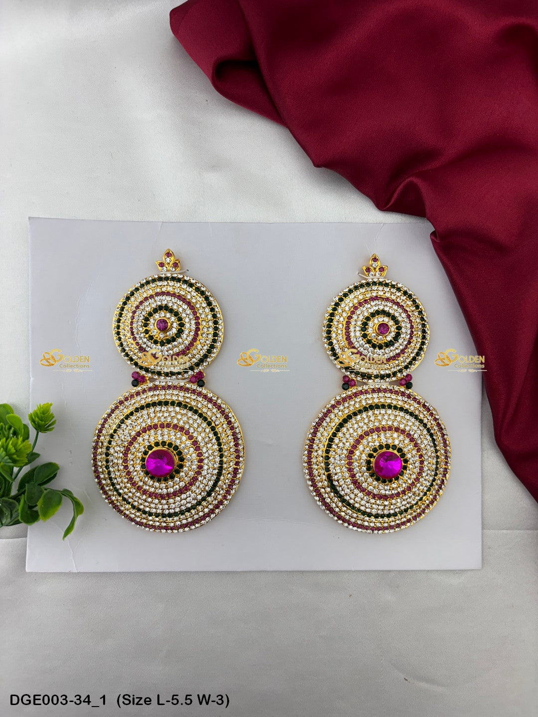 ammavaru deity stone earrings karna pathakam goldencollections Size: 5.5 x 3, Color: White, Style: Round Image 1