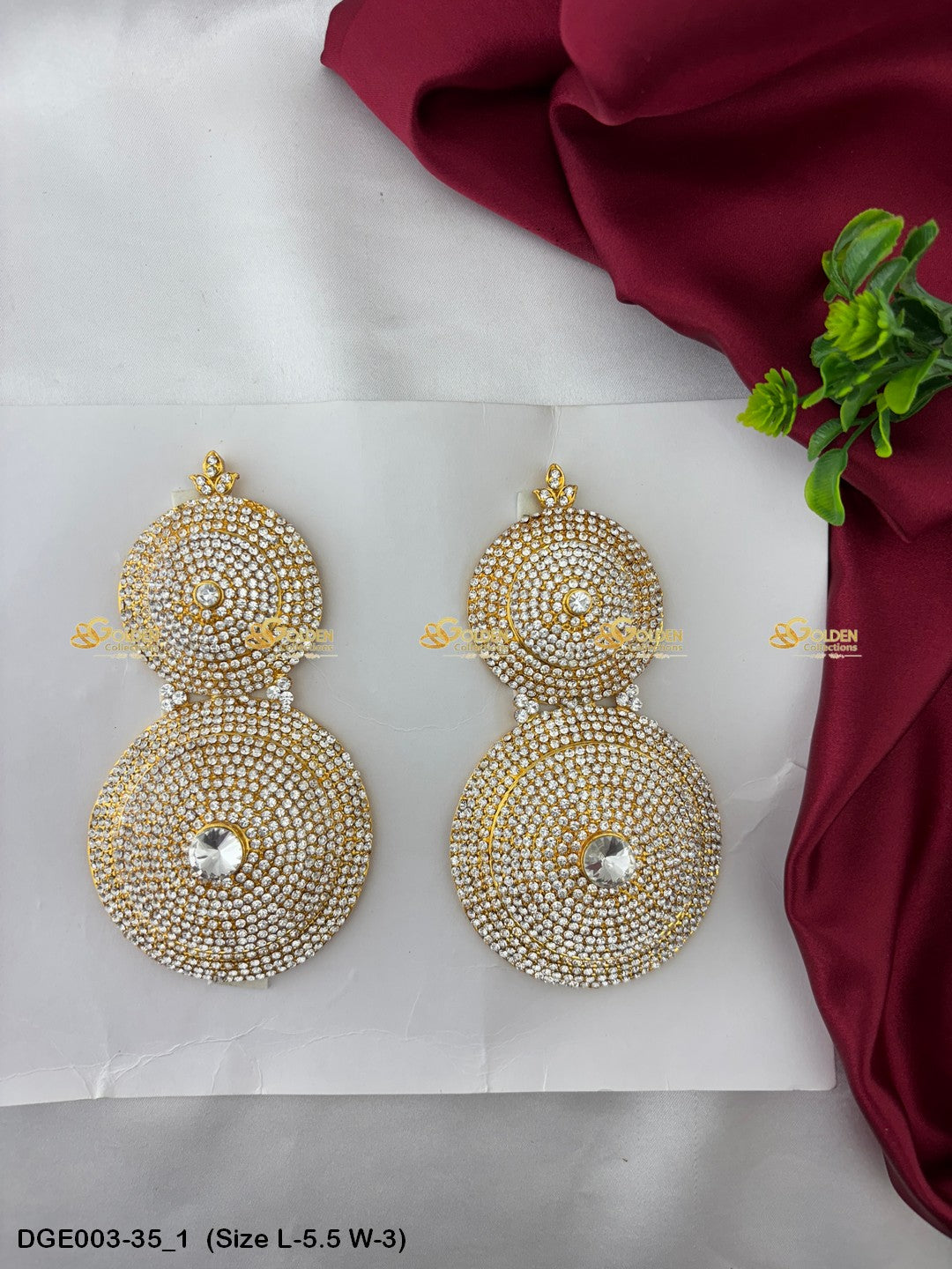 ammavaru deity stone earrings karna pathakam goldencollections Size: 5.5 x 3, Color: Multi, Style: Round Image 1
