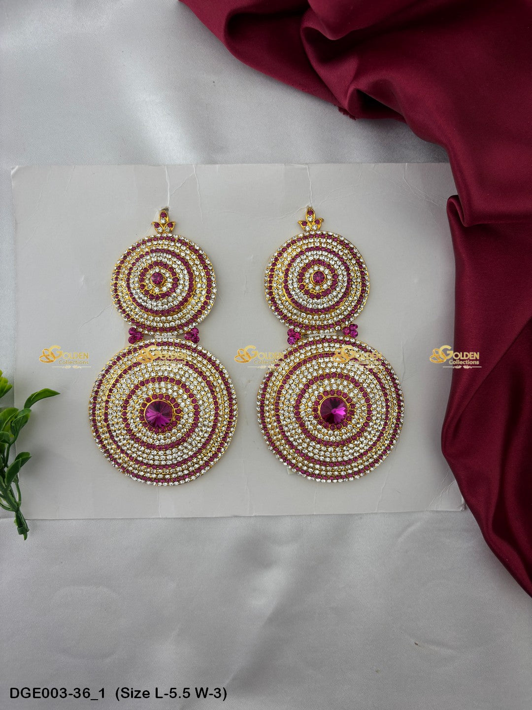 ammavaru deity stone earrings karna pathakam goldencollections Size: 5.5 x 3, Color: Pink, Style: Round Image 1
