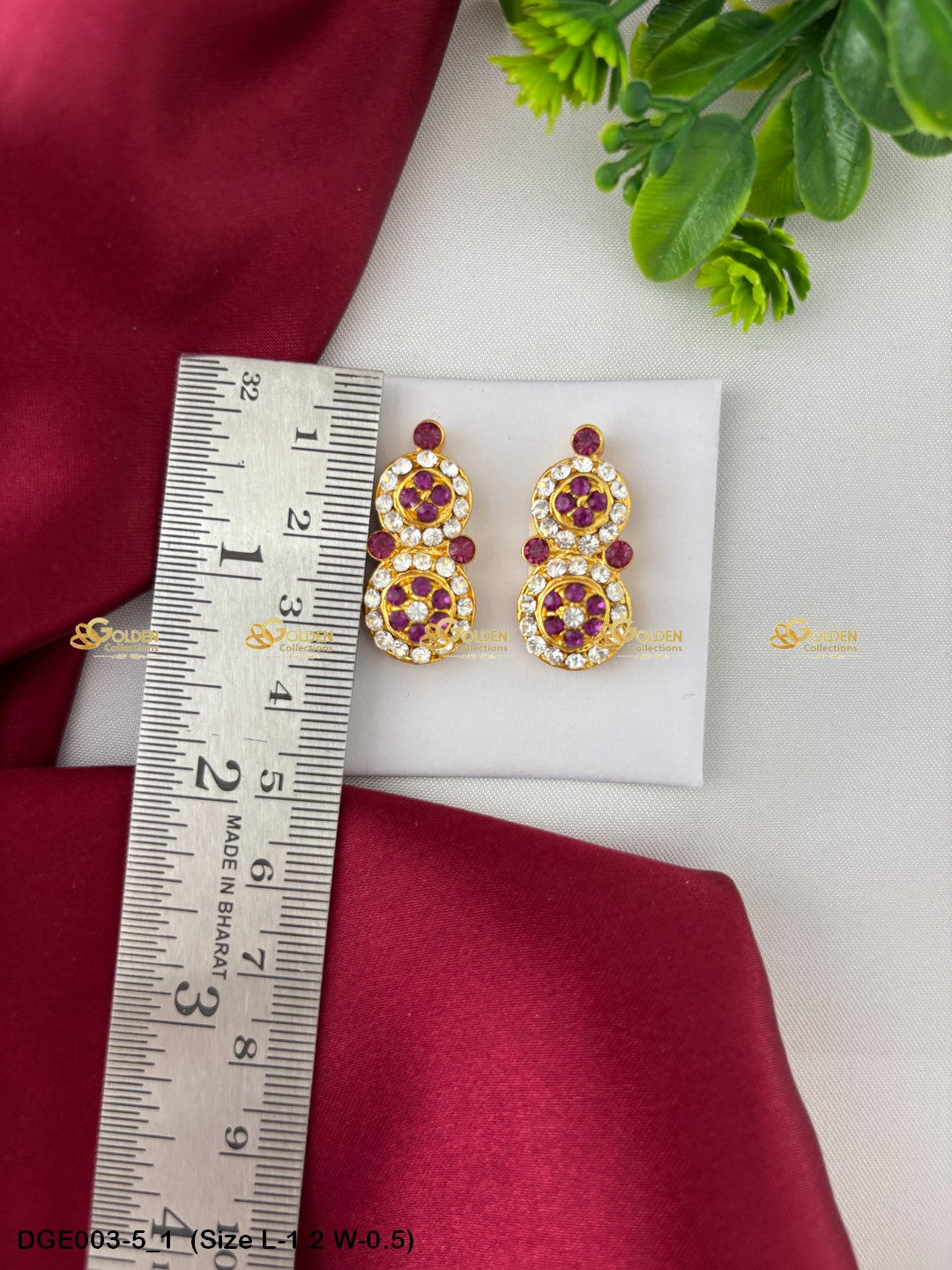 ammavaru deity stone earrings karna pathakam goldencollections Size: 1.2 x 0.5, Color: Pink, Style: Round Image 1