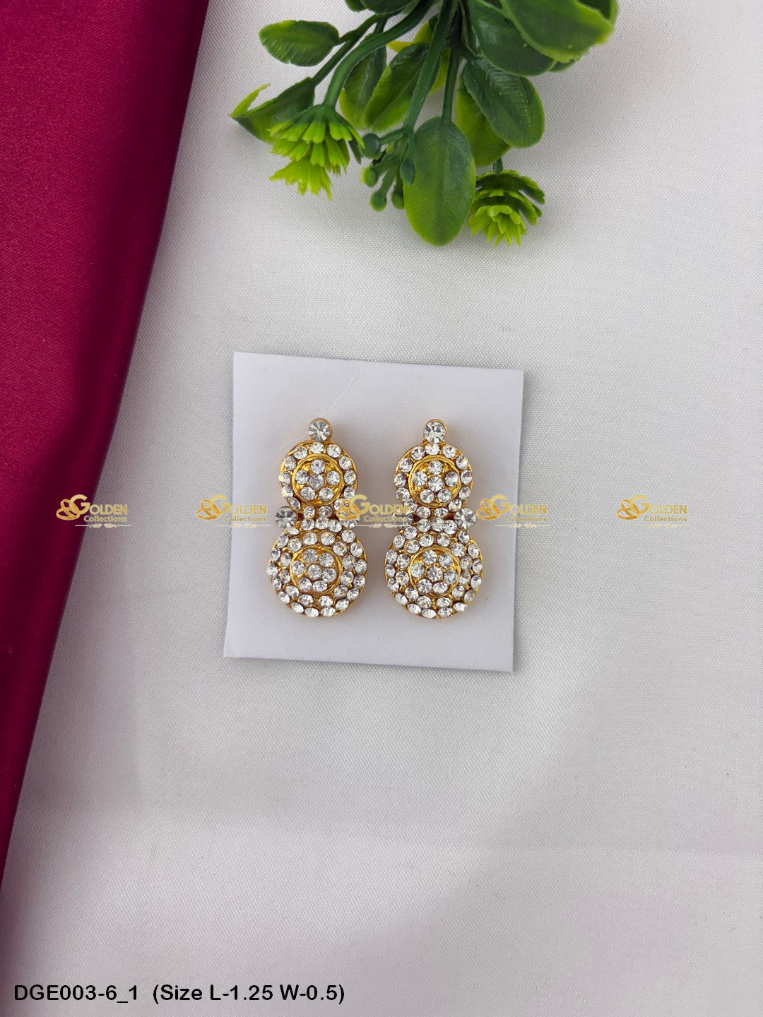 ammavaru deity stone earrings karna pathakam goldencollections Size: 1.25 x 0.5, Color: White, Style: Round Image 1