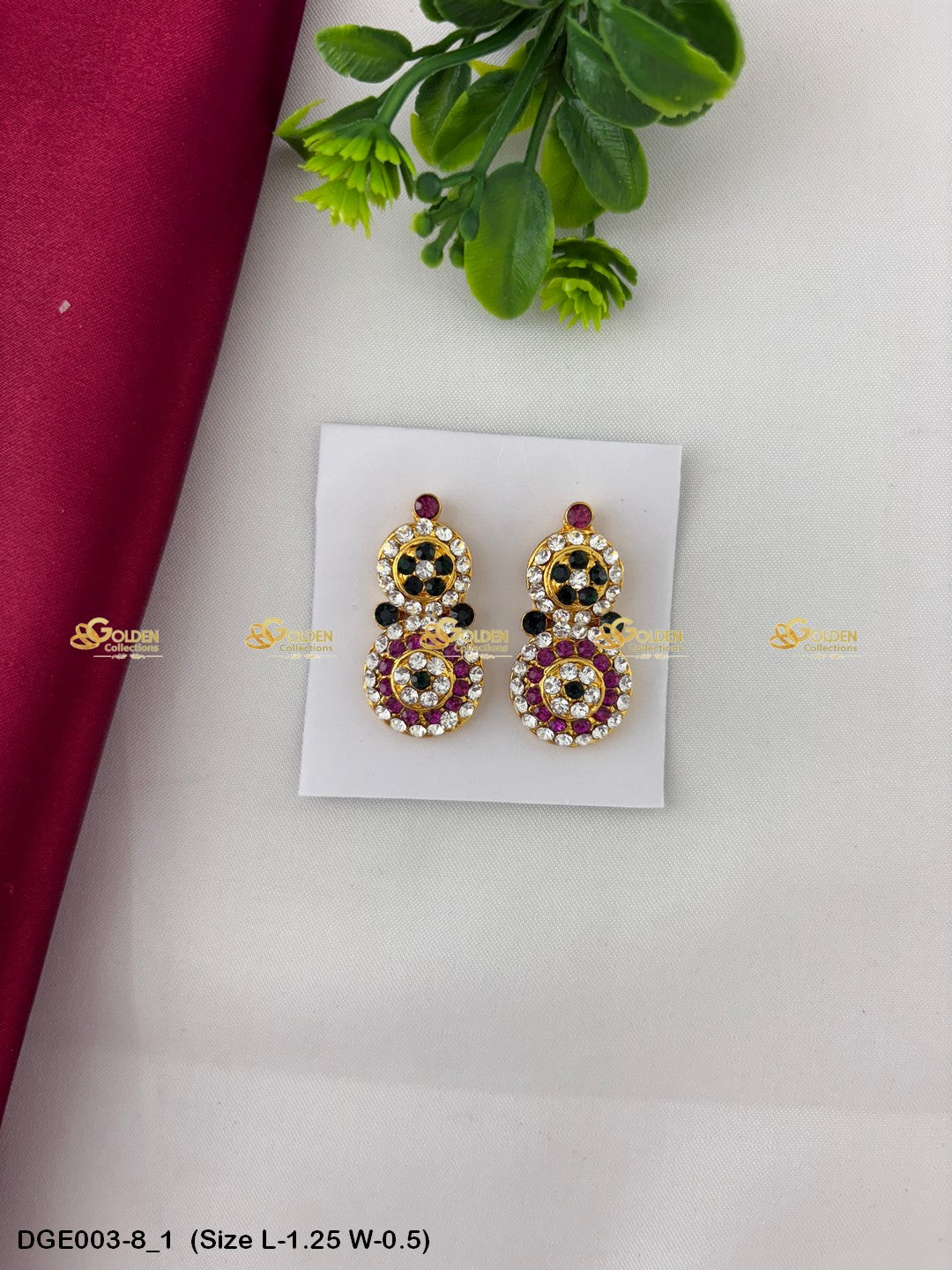 ammavaru deity stone earrings karna pathakam goldencollections Size: 1.25 x 0.5, Color: Pink, Style: Round Image 1