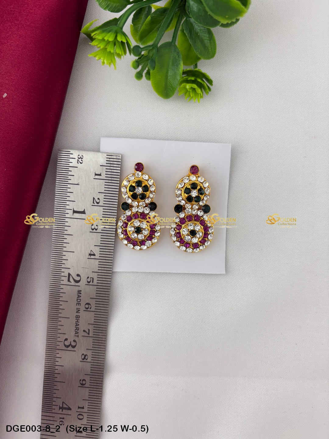 ammavaru deity stone earrings karna pathakam goldencollections Size: 1.25 x 0.5, Color: Pink, Style: Round Image 2
