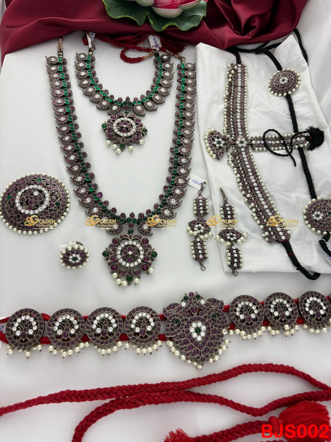 Antique Kemp Bharatanatyam Set | Maroon & Green Arangetram Jewellery
