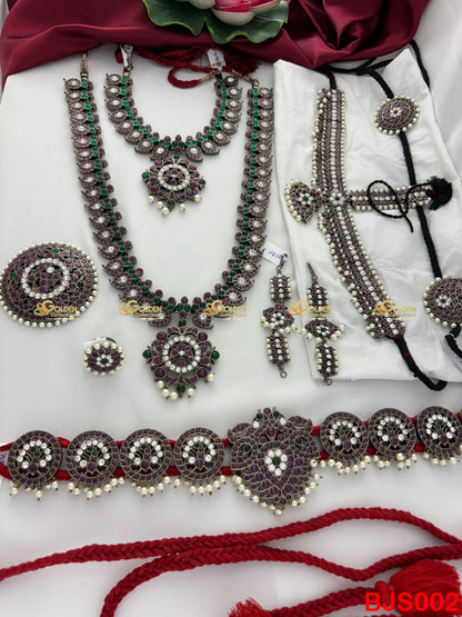 Antique Kemp Bharatanatyam Set | Maroon & Green Arangetram Jewellery