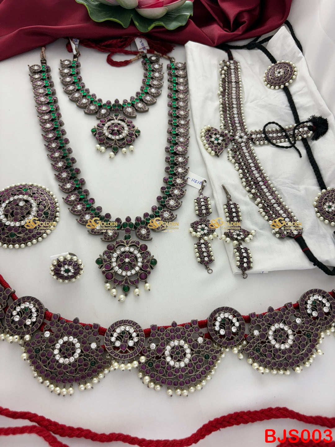 Antique Kemp Bharatanatyam Jewellery Set (Maroon Green) Oxidized Temple  Jewellery Manufacturer BJS003