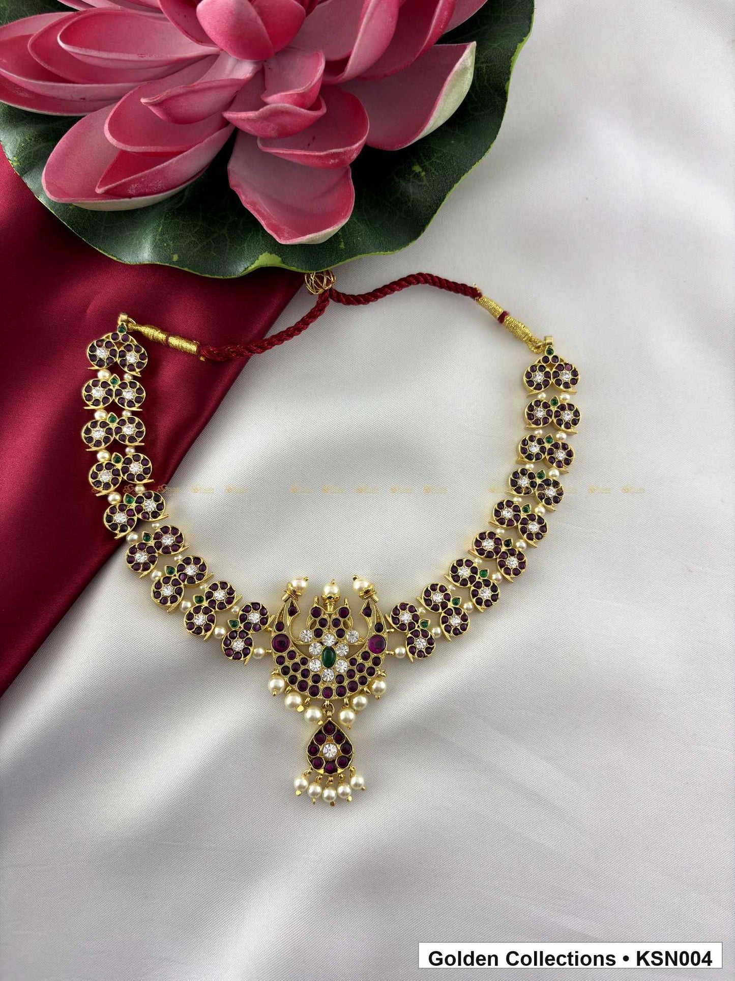 Angled product view of Antique Style Real Kemp Short Necklace with Pendant from Golden Collections