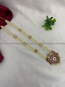 Real Kemp Temple Long Haram for Bharatanatyam and Kuchipudi BBN031 with red-green kemp stones