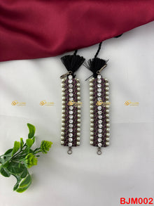 Black Kemp Mattal Ear Chain for Bharatanatyam and Kuchipudi BJM002 with black kemp stones