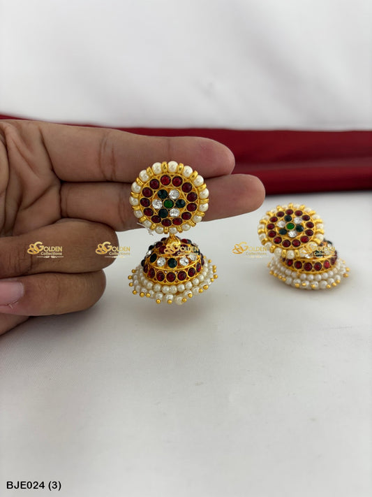 Bharatanatyam Jhumka Earrings with Kemp Stones BJE-024 for Bharatanatyam and Kuchipudi dance