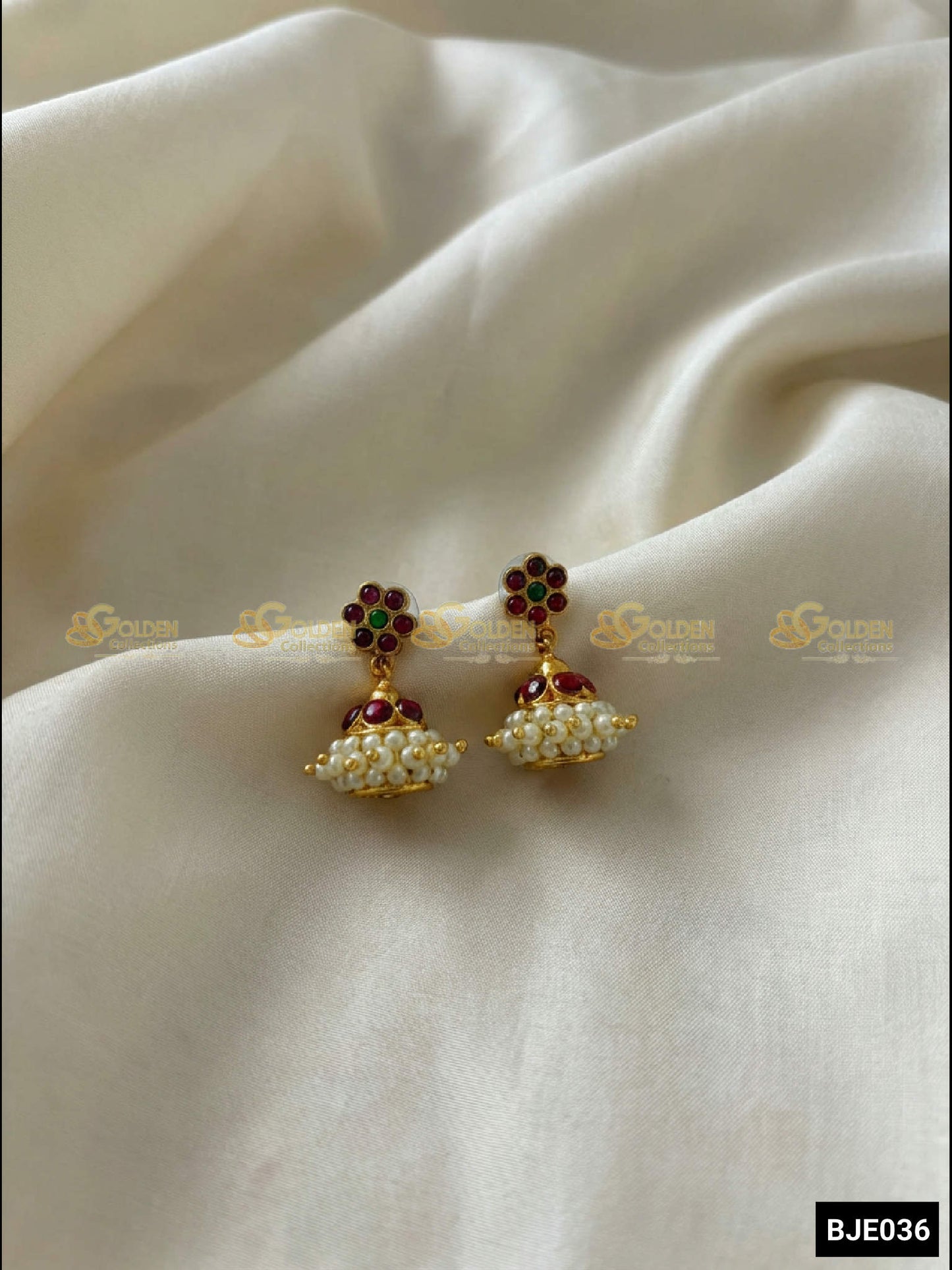 GoldenCollections Bharatanatyam Earrings - Side profile showing detailed craftsmanship and stone arrangement
