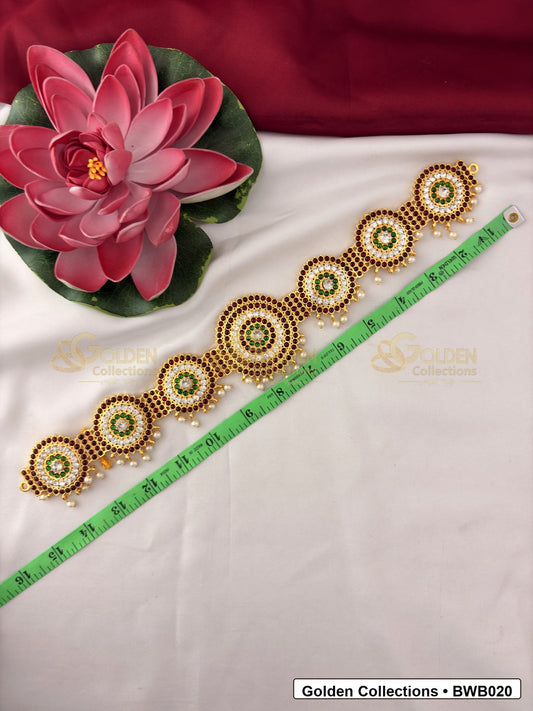 Measurement and scale view of Bharatanatyam Gold Tone Waist Belt for Dance Costume for fit checking