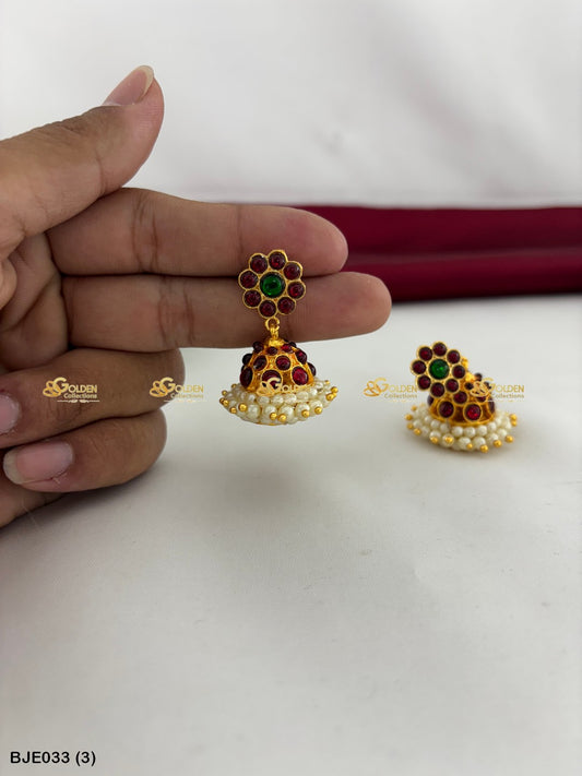 Bharatanatyam Jhumka Earrings Traditional Dance Jewelry Color: Multi, Style: Bharatanatyam Earrings Image 2