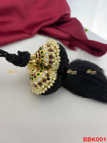 Real Kemp Jada Braid Accessory for Bharatanatyam BBK001 with red-green kemp stones