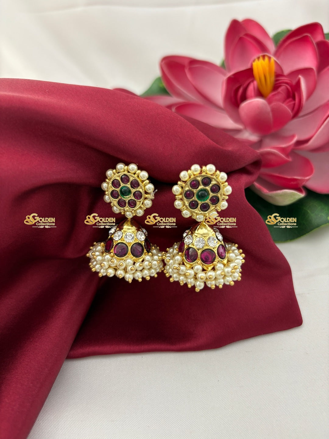 bharatanatyam kemp jhumka earrings temple jewellery
