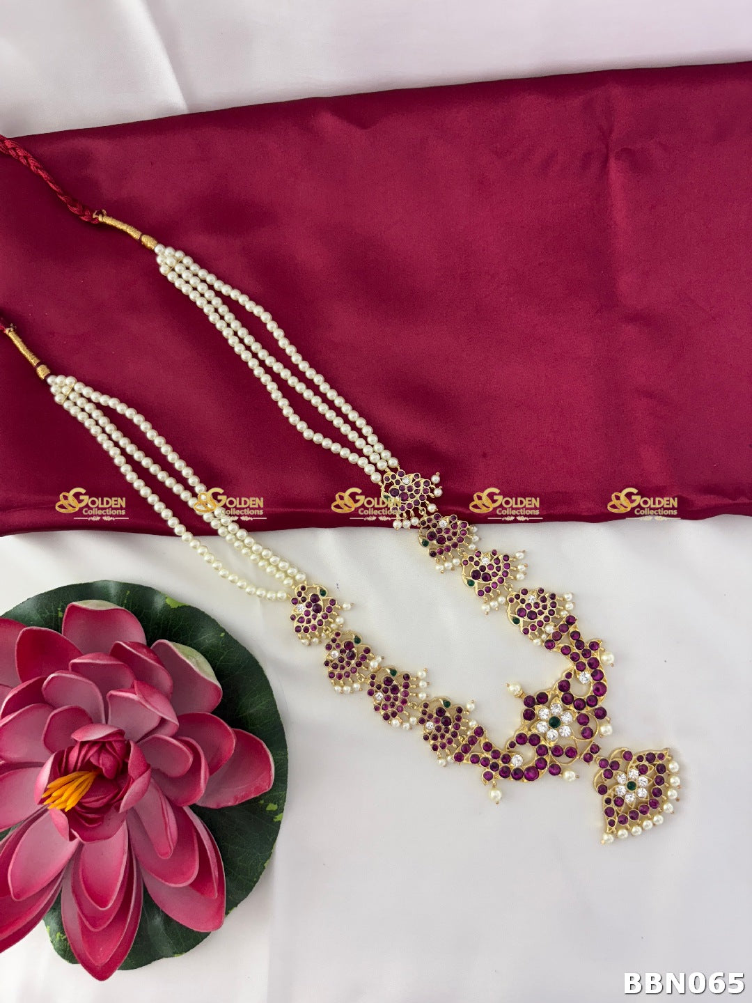 Bharatanatyam Kemp Long Haram Necklace with Antique Temple Jewellery Design