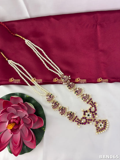 Bharatanatyam Kemp Long Haram Necklace with Antique Temple Jewellery Design