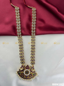 Real Kemp Temple Long Haram for Bharatanatyam and Kuchipudi BBN102 with red-green kemp stones