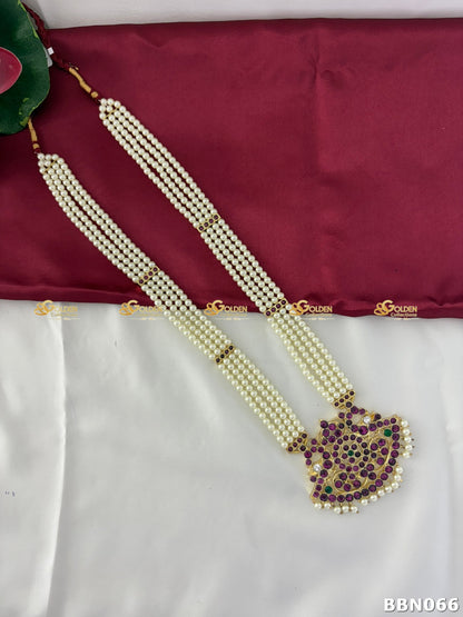 Real Kemp Temple Long Haram for Bharatanatyam and Kuchipudi BBN066 with red-green kemp stones