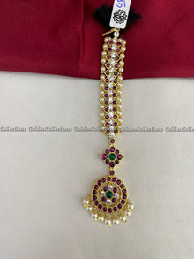Real Kemp Nethi Chutti Maang Tikka for Bharatanatyam BBM008 with red-green kemp stones