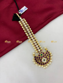 Real Kemp Nethi Chutti Maang Tikka for Bharatanatyam BBM012 with red-green kemp stones
