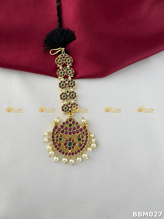 Real Kemp Nethi Chutti Maang Tikka for Bharatanatyam BBM027 with red-green kemp stones