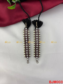 Black Kemp Mattal Ear Chain for Bharatanatyam and Kuchipudi BJM003 with black kemp stones