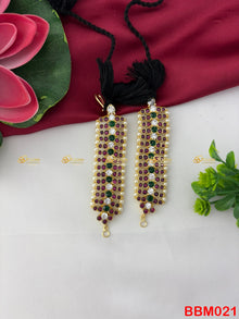 Real Kemp Mattal Ear Chain for Bharatanatyam and Kuchipudi BBM021 with red-green kemp stones