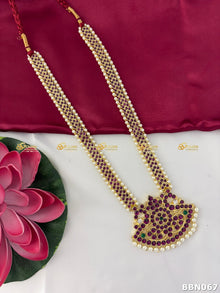 Real Kemp Temple Long Haram for Bharatanatyam and Kuchipudi BBN067 with red-green kemp stones