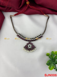 Black Kemp Pearl Short Necklace for Bharatanatyam and Kuchipudi BJN006 with black kemp stones