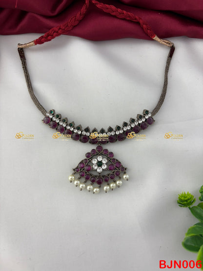 Bharatanatyam Kemp Necklace Black Polish | Temple Jewellery Online