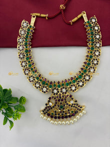 Real Kemp Short Necklace for Bharatanatyam and Kuchipudi BBN004 with red-green kemp stones