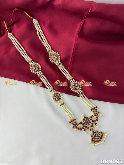 Bharatanatyam Kemp Pearl Long Haram | Temple Jewellery for Bharatanatyam & Kuchipudi