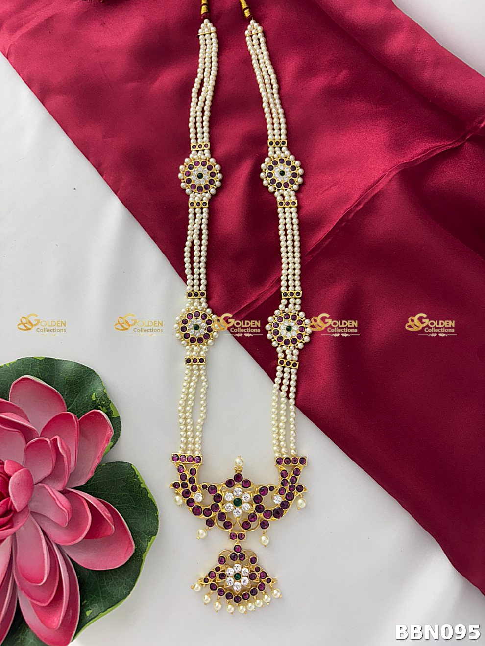 Bharatanatyam Kemp Pearl Long Haram – Temple Dance Jewelry Online