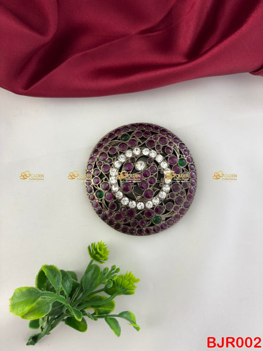 Bharatanatyam Kemp Rakodi | Temple Dance Hair Accessory with Purple & White Stones BJR002