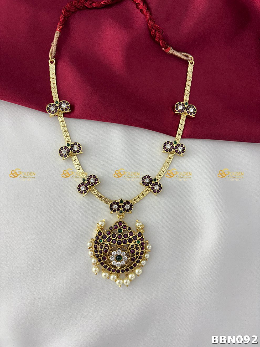 Bharatanatyam Kemp floral vanki short necklace with pearl pendant for Arangetram and Rangapravesam