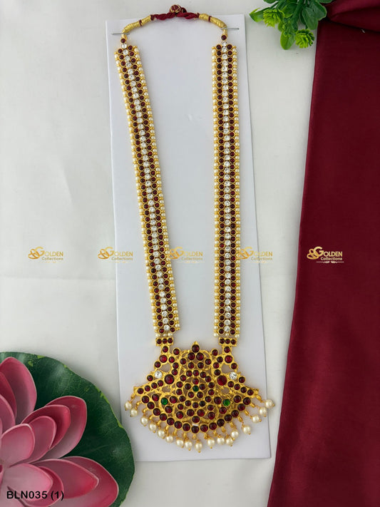Bharatanatyam Kemp Stone Long Necklace Haram | Classical Dance Jewelry