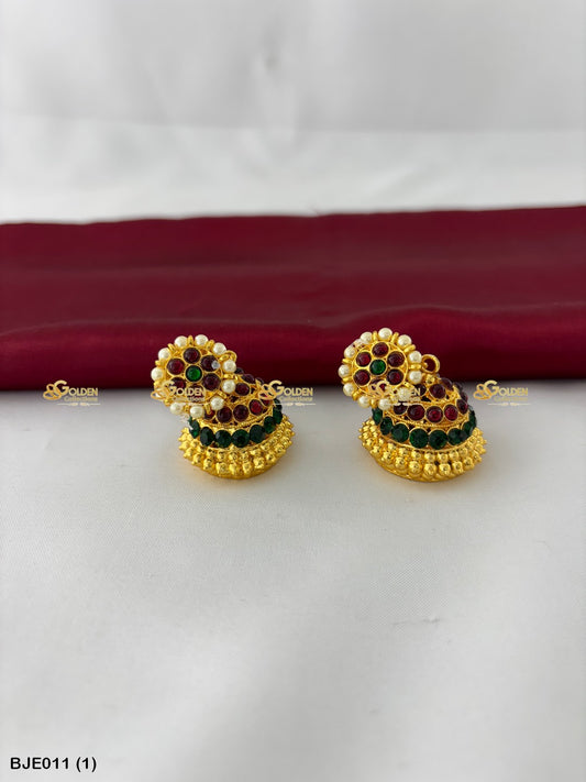 Bharatanatyam Kempu Jhumka Goldencollections Color: Multi Green, Style: Bharatanatyam Earrings Image 1
