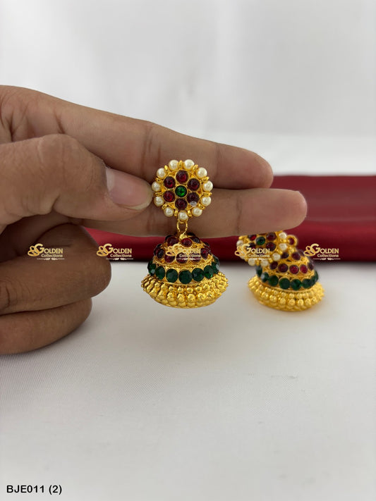 Bharatanatyam Kempu Jhumka Goldencollections Color: Multi Green, Style: Bharatanatyam Earrings Image 1
