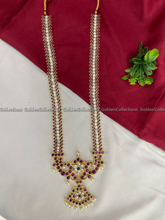 Bharatanatyam Long Necklace With Kemp Stones Goldencollections  Color: Kemp Style: Kemp Long Necklace Image 1