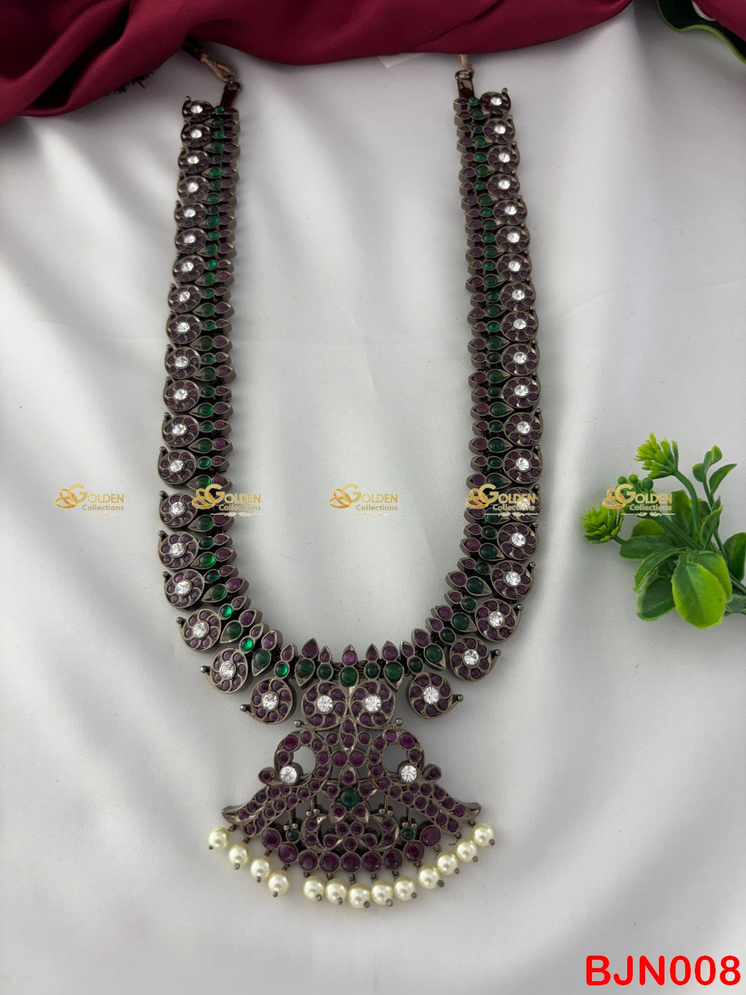 black Bharatanatyam mango long haram, Goldencollections Kemp mango necklace