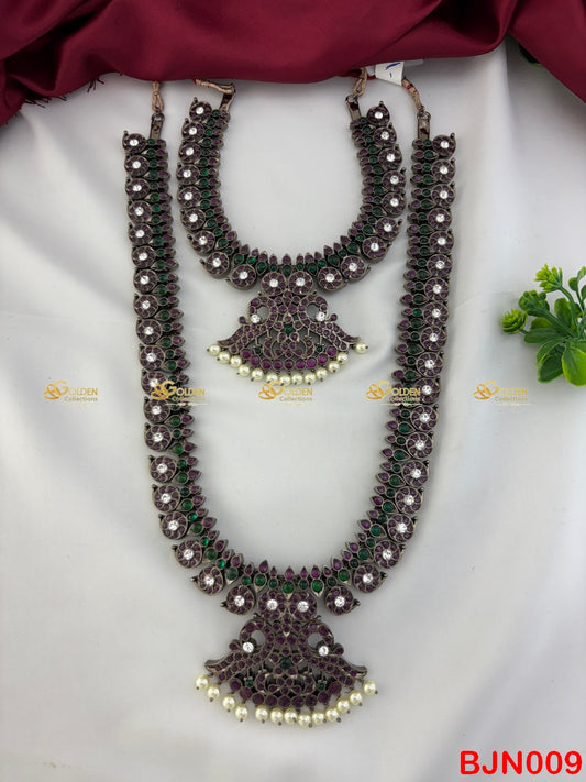 Bharatanatyam Mango Haram Set – Long & Short Kemp Temple Jewellery