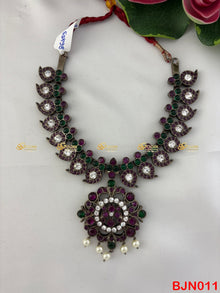 Black Kemp Mango Short Necklace for Bharatanatyam and Kuchipudi BJN011 with black kemp stones