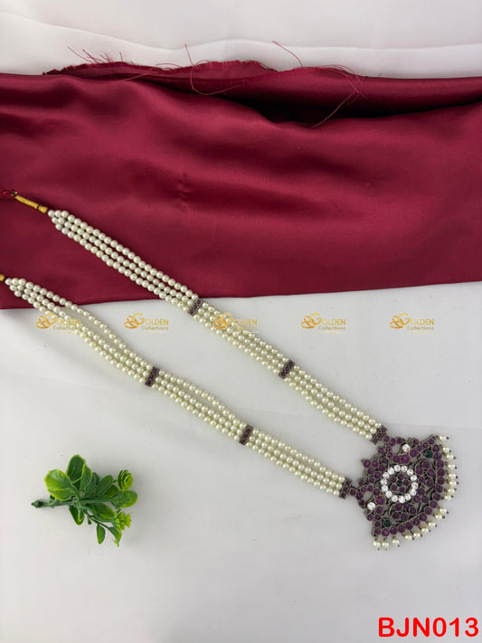 Bharatanatyam Pearl Necklace with Kemp Pendant | Muthu Malai Temple Jewellery