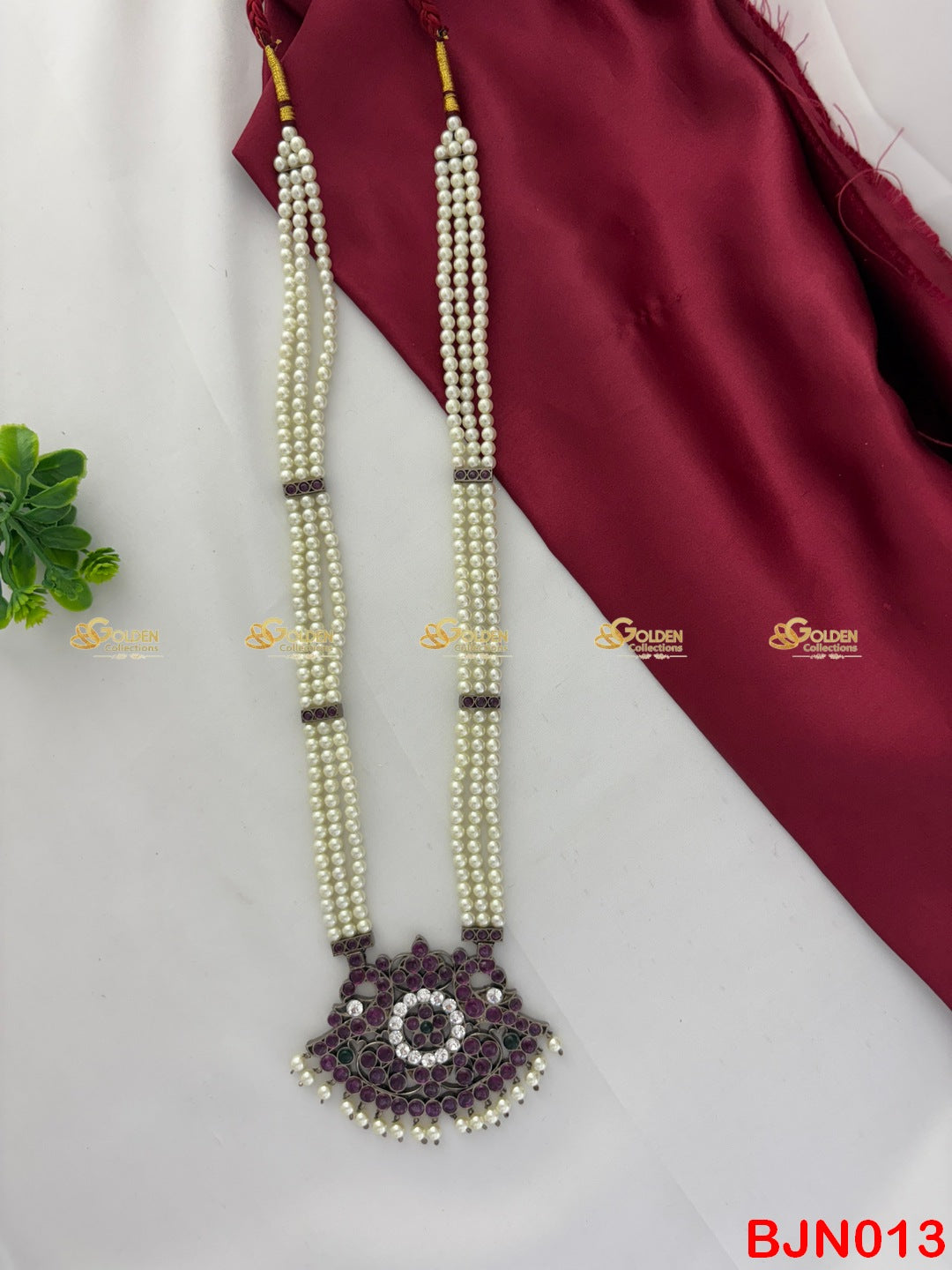 Goldencollections bharatanatyam pearl necklace kemp pendant bjn013 2